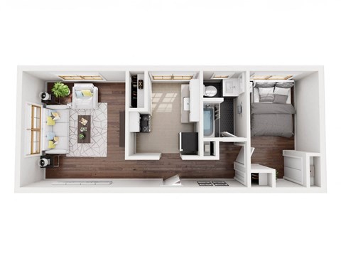 the 1190 sqft studio floor plan with bedroom and bathroom